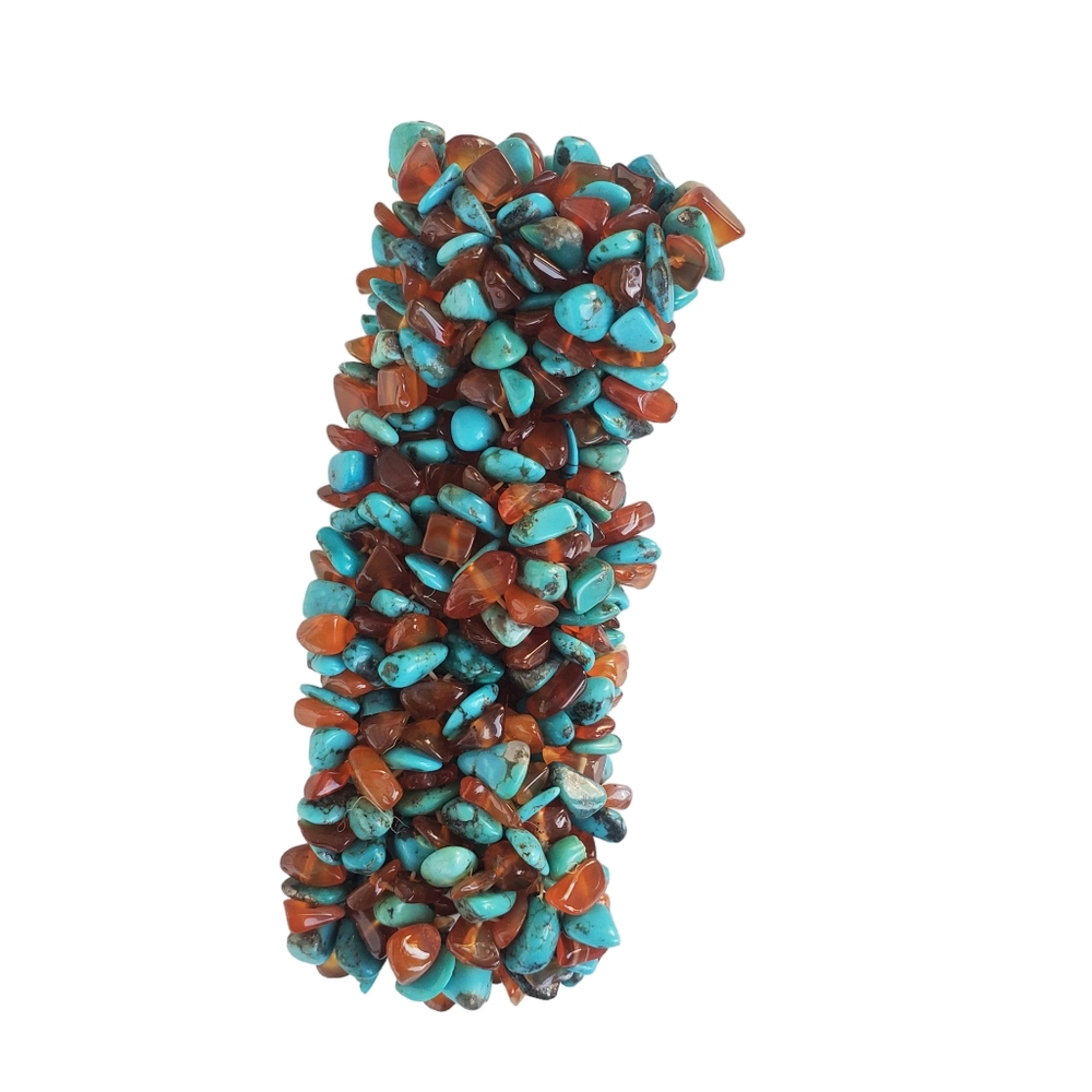 Amber & Turquoise Chip Multi Strand Cuff Bracelet - Picture 5 of 7